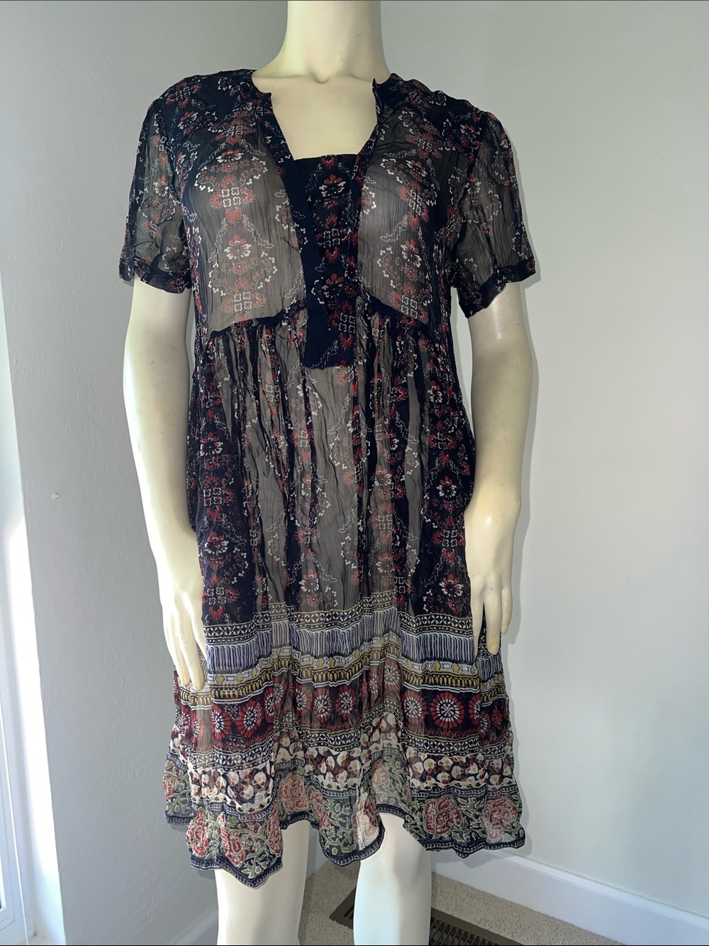 Maeve Slip Dress Boho Chic Floral Sheer Babydoll Tiered Whimsical Flowy. Small.